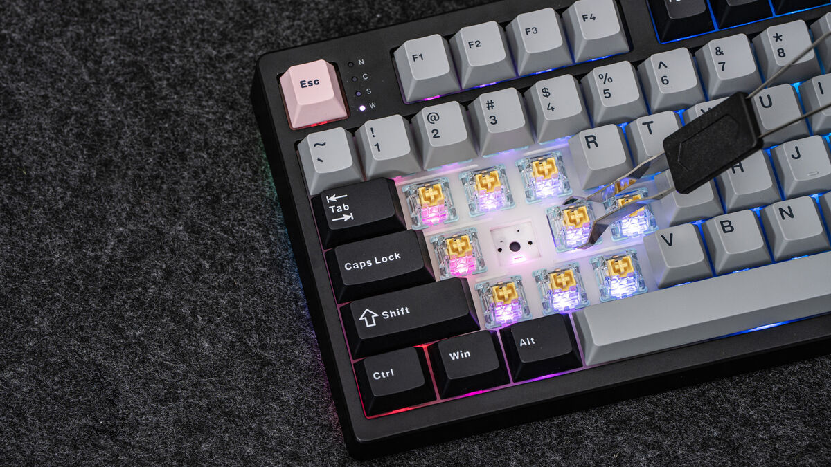 Personalise your typing experience with hot-swappable 5-pin switches. Picture: Epomaker. Personalise your typing experience with hot-swappable 5-pin switches. Picture: Epomaker.