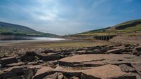 Low water levels at Woodhead Reservoir in Longdendale, Derbyshire, August heatwave, 2022