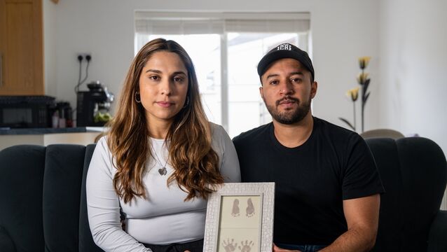 <p>Daniela Gomez and Daniel Brenes hold imprints of their daughter Alma’s hands and feet, treasured keepsakes from the short time they shared with her following the birth in January. Picture: Chani Anderson</p>
