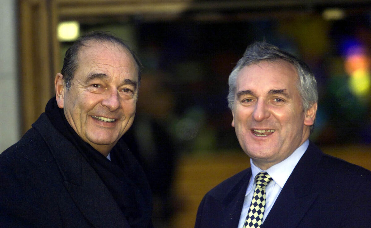 Taoiseach Bertie Ahern with French president Jacques Chirac: During Ireland's presidency of the EU in 2004, he smoothed the path for enlargement of the bloc. Taoiseach Bertie Ahern with French president Jacques Chirac: During Ireland's presidency of the EU in 2004, he smoothed the path for enlargement of the bloc.