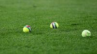 A view of tennis balls featuring the Palestinian flag that were thrown on to the pitch 28/5/2026