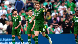 <p>Republic of Ireland's Nathan Collins celebrates scoring their side's first goal.</p>