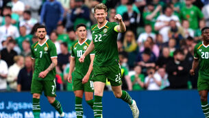 <p>Republic of Ireland's Nathan Collins celebrates scoring their side's first goal.</p>
