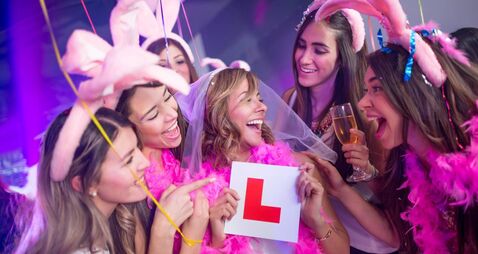 Girls having fun at a bachelorette party
