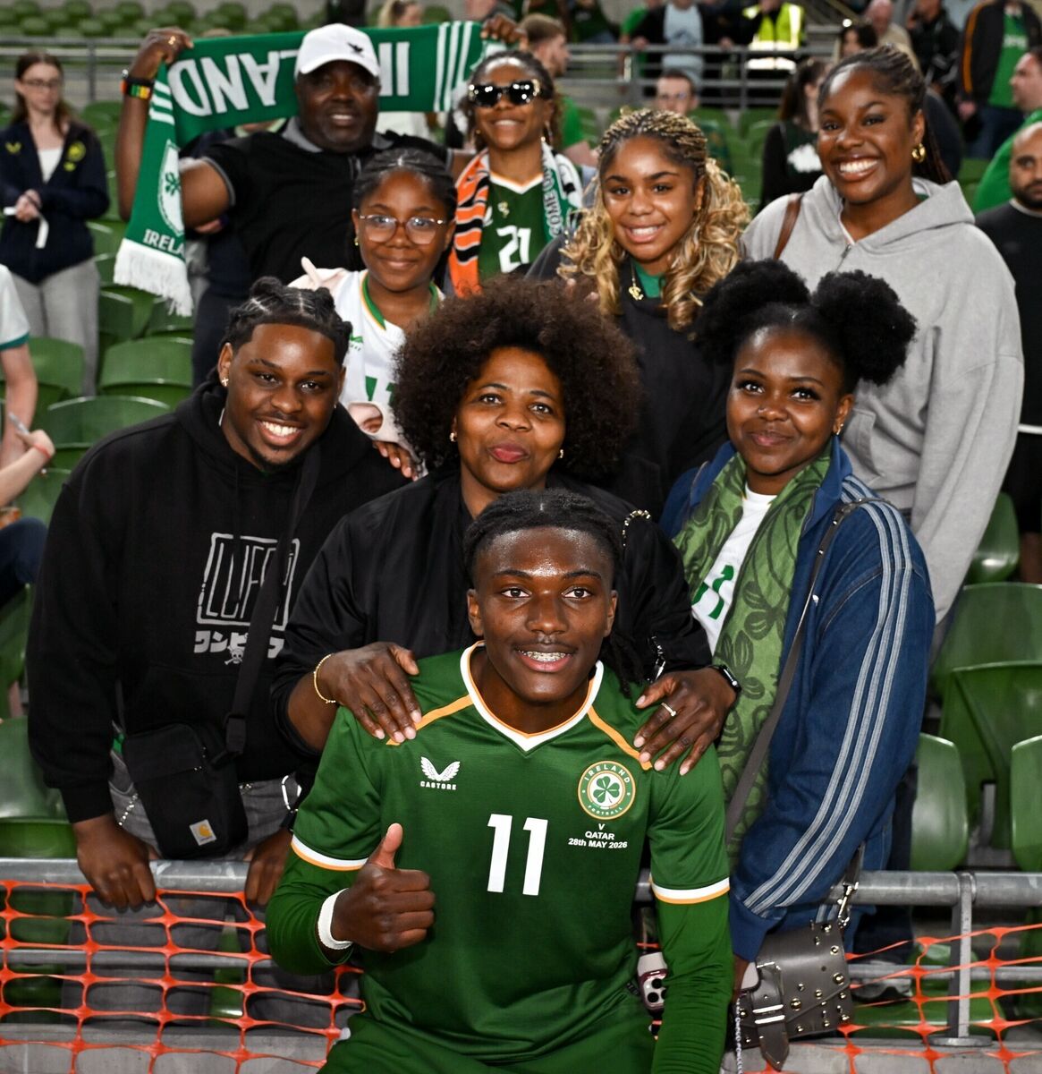 Jaden Umeh of Republic of Ireland with family. Stephen McCarthy/Sportsfile Jaden Umeh of Republic of Ireland with family. Stephen McCarthy/Sportsfile