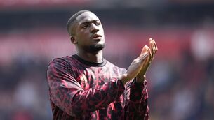 <p>Liverpool's Ibrahima Konate applauds the fans. Pic: Peter Byrne/PA Wire.</p>