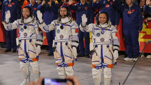 Chinese astronauts for the Shenzhou 21 mission (Andy Wong/AP) Chinese astronauts for the Shenzhou 21 mission (Andy Wong/AP)
