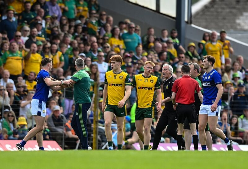 Donegal manager Jim McGuinness appeals to officials following an incident at half-time of the GAA Football All-Ireland Senior Championship Round 1 match between Kerry and Donegal at Fitzgerald Stadium in Killarney, Kerry. Photo by Stephen McCarthy/Sportsfile Donegal manager Jim McGuinness appeals to officials following an incident at half-time of the GAA Football All-Ireland Senior Championship Round 1 match between Kerry and Donegal at Fitzgerald Stadium in Killarney, Kerry. Photo by Stephen McCarthy/Sportsfile
