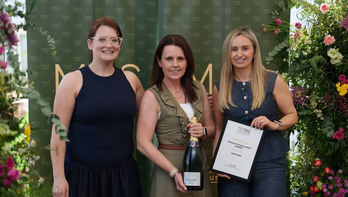 Laura Harper with Keelings commercial director Carly Harty and managing director Lynne Sweetman. Picture: Fran Veale