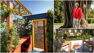 <p>Gardens at Bloom 2026 include the master gardener’s balcony garden, left, by Debbie Brophy and the celebrity dream garden, below right, inspired by Brendan Courtney, above right, which was designed by Declan McKenna. Pictures: Fennells</p>