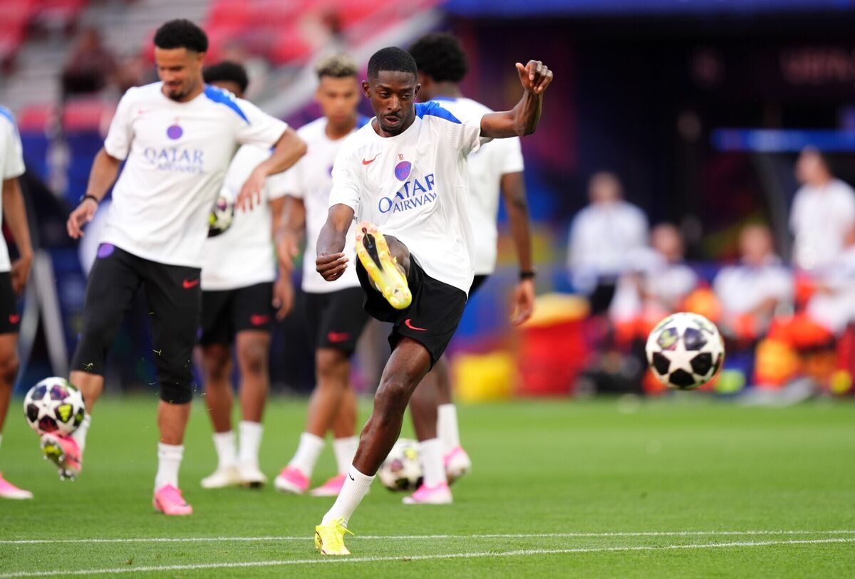 Paris Saint-Germain's Ousmane Dembele during a training session at the Puskas Arena, Budapest. Pic: Mike Egerton/PA Wire. Paris Saint-Germain's Ousmane Dembele during a training session at the Puskas Arena, Budapest. Pic: Mike Egerton/PA Wire.