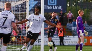 <p>Gbemi Arubi scored the winning goal for Dundalk against Derry. Pic: ©INPHO/Stephen Heaney</p> <p>Gbemi Arubi scored the winning goal for Dundalk against Derry. Pic: ©INPHO/Stephen Heaney</p>