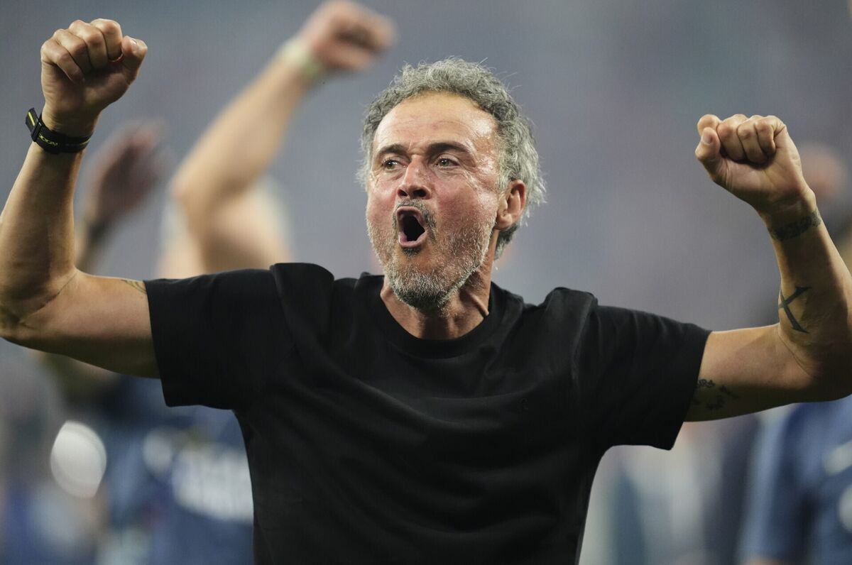 Paris Saint-Germain manager Luis Enrique celebrates after his side won the Champions League final following a penalty shootout against Arsenal. Pic: Nick Potts/PA Wire. Paris Saint-Germain manager Luis Enrique celebrates after his side won the Champions League final following a penalty shootout against Arsenal. Pic: Nick Potts/PA Wire.