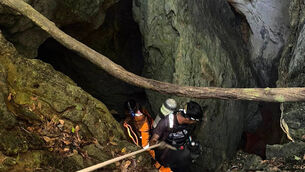 Rescuers try to reach those trapped in the cave in Xaisomboun province, Laos (Metta Tham Rescue Kalasin via AP)