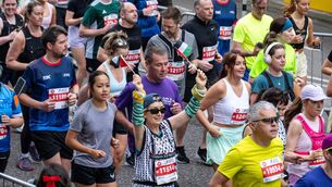 <p>Exuberant runners make their way through the streets of Cork during the 10K event at the Analog Devices Cork City Marathon 2026, a Cork City Council event. Picture: Chani Anderson</p>