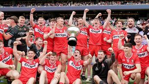 <p>Derry celebrate with the Christy Ring Cup in Croke Park. Pic ©INPHO/Laszlo Geczo</p> <p>Derry celebrate with the Christy Ring Cup in Croke Park. Pic ©INPHO/Laszlo Geczo</p>