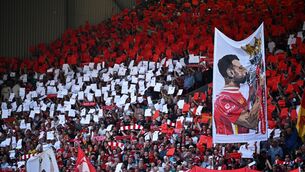 <p>Fans hold up a tribute to Liverpool's Mohamed Salah ahead of the Premier League match with Brentford at Anfield Photo by Paul ELLIS / AFP via Getty Images </p> <p>Fans hold up a tribute to Liverpool's Mohamed Salah ahead of the Premier League match with Brentford at Anfield Photo by Paul ELLIS / AFP via Getty Images </p>