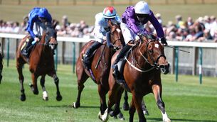 <p> Aincent Egypt and Rowan Scott winning The JCB Newmarket Stakes last month. Pic: Healy Racing</p>
