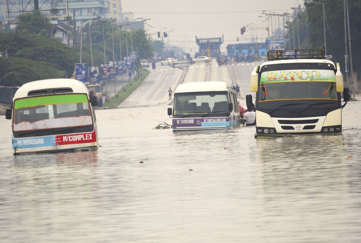 Public minibus are submerged in the flooded streets of Dar salaam, Tanzania Thursday, April 25, 2024. Picture: AP Photo