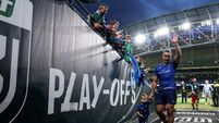 James Lowe leaves the field after making his 100th appearance and becoming the all time leading try scorer for Leinster 30/5/202