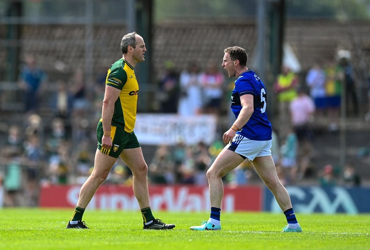 Michael Murphy of Donegal and Tadhg Morley of Kerry during the All-Ireland SFC Round 1 game in Killarney. Pic: Stephen McCarthy/Sportsfile