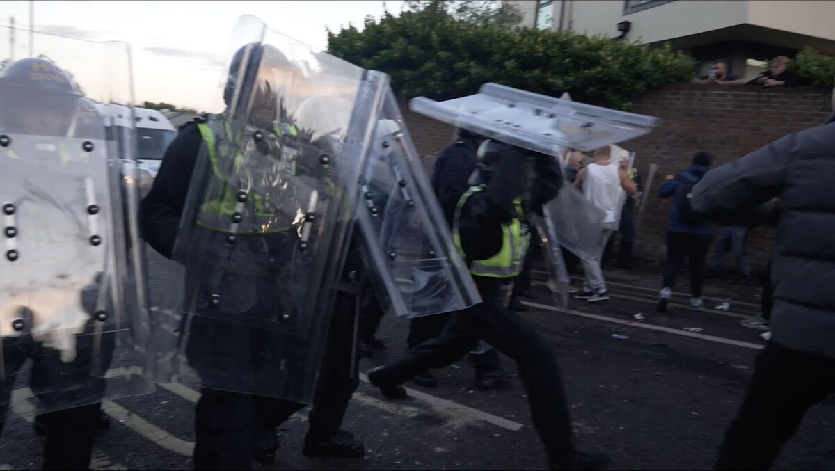 Screen grab taken from PA Video of police and protestors clashing in Southampton during a protest following the death of Henry Nowak. Picture: Jamie Lashmar/PA Wire Screen grab taken from PA Video of police and protestors clashing in Southampton during a protest following the death of Henry Nowak. Picture: Jamie Lashmar/PA Wire