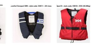 <p>Some of the recalled Helly Hansen buoyancy aids and life jackets. The company urged customers to stop using the devices 'immediately'.</p>