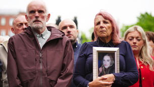 <p>Noel McNally and Bernie McNally, the parents of Natalie McNally outside Belfast Crown Court (Brian Lawless/PA)</p>