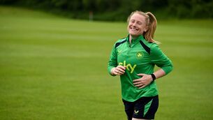 <p>Amber Barrett during a Republic of Ireland women's training session at Fota Island Resort. Pic: Stephen McCarthy/Sportsfile</p>