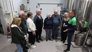 <p>David Walsh-Kemmis hosting a tour for Australian tourists at his Ballykilcavan Farm and Brewery, Stradbally, Co Laois. Photo: Ger Rogers</p>