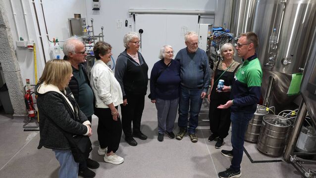 <p>David Walsh-Kemmis hosting a tour for Australian tourists at his Ballykilcavan Farm and Brewery, Stradbally, Co Laois. Photo: Ger Rogers</p>