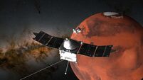 Mars with Maven probe - closeup view 3d illustration