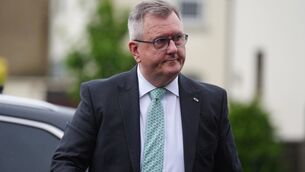 <p>Jeffrey Donaldson arriving at Newry Crown Court, where he and his wife Eleanor Donaldson are accused of historical sexual offences. Picture: Brian Lawless/PA Wire</p>