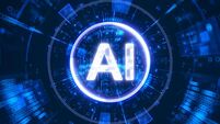 AI - Artificial Intelligence letters  on abstract tunnel with program code background. Digital transformation and big data. Ai p