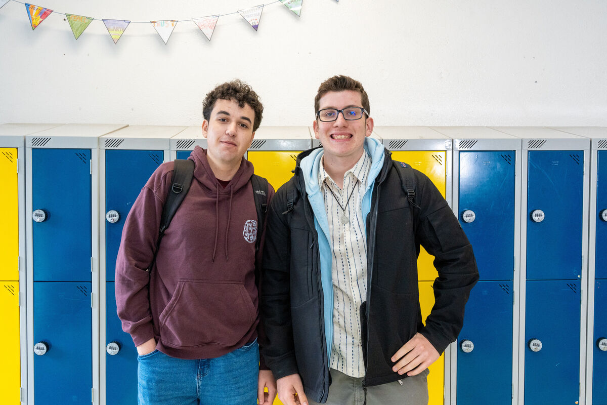 Namo Rahimi and Tristan Noonan at Coláiste Éamann Rís in Cork where they were happy with their first paper of this year's Leaving Certificate exams. Picture: Noel Sweeney Namo Rahimi and Tristan Noonan at Coláiste Éamann Rís in Cork where they were happy with their first paper of this year's Leaving Certificate exams. Picture: Noel Sweeney