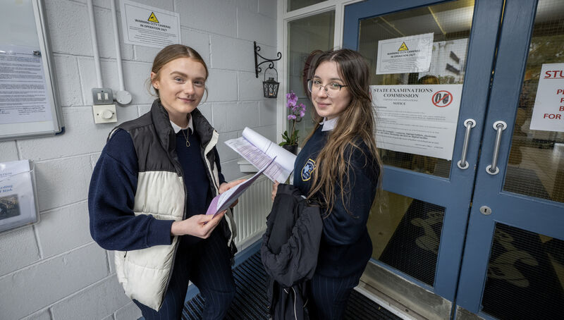 Students Ella Deghan and Milena Baran started their Leaving Cert exams at Presentation Secondary School Tralee today. Picture: Domnick Walsh Students Ella Deghan and Milena Baran started their Leaving Cert exams at Presentation Secondary School Tralee today. Picture: Domnick Walsh