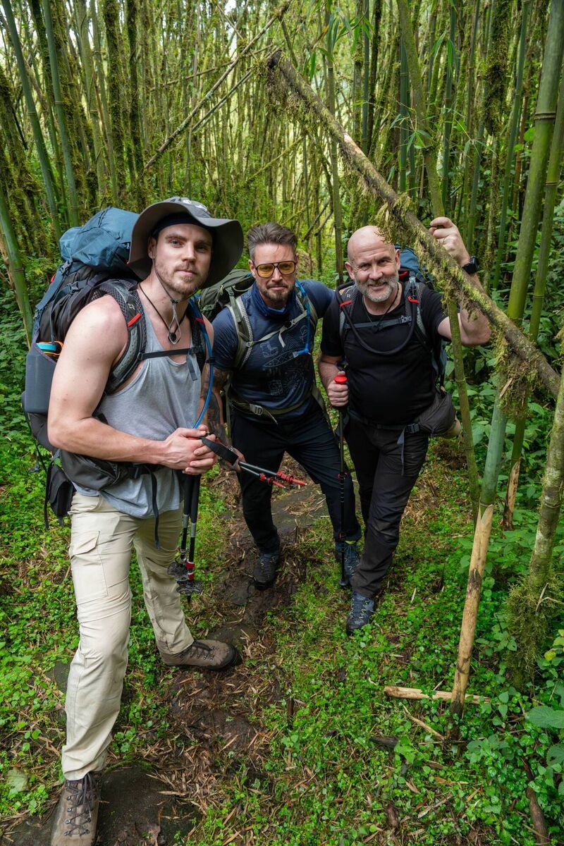 Jay Duffy, his dad Keith Duffy and Ray Goggins in Uganda. Picture: RTE.