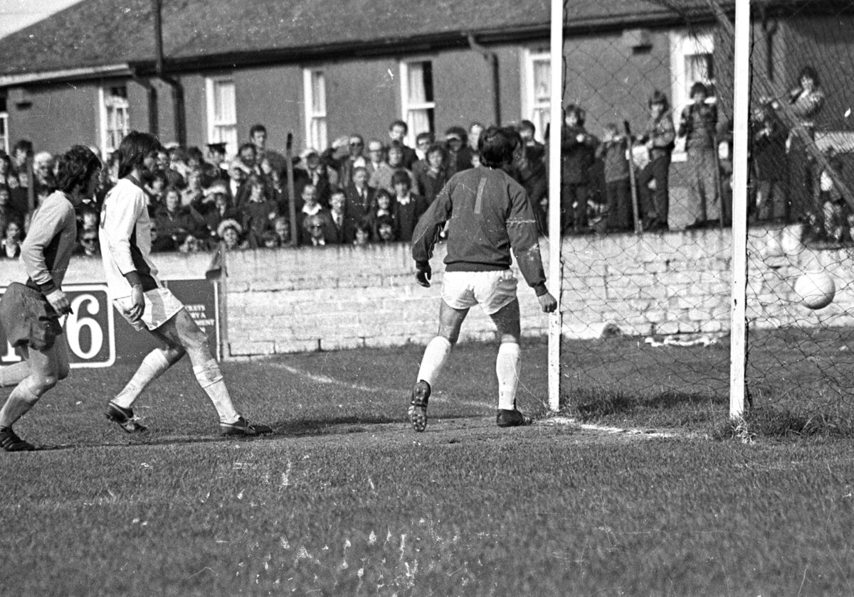 Bobby Tambling scores for Cork Celtic against St. Pat's in 1974. Bobby Tambling scores for Cork Celtic against St. Pat's in 1974.
