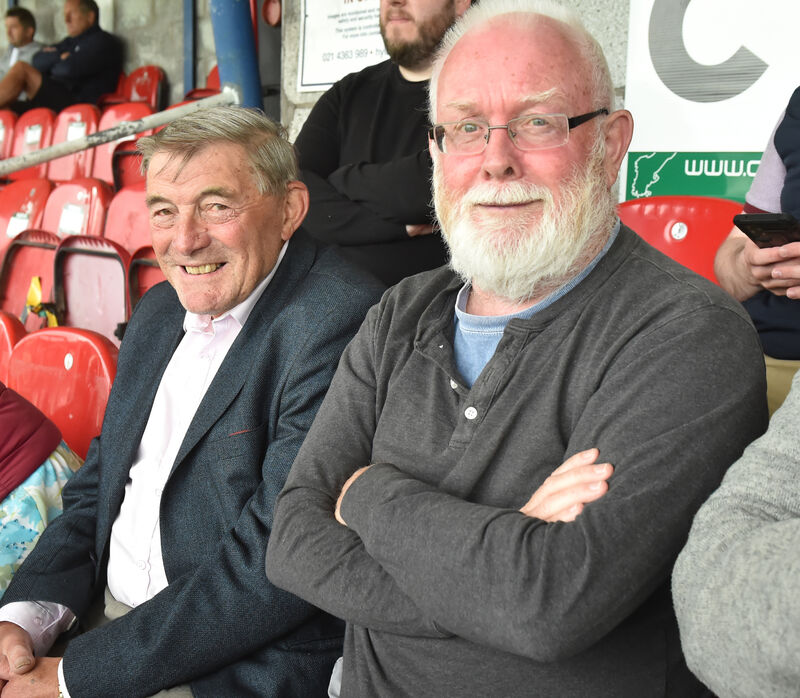 Bobby Tambling and Buzz O'Connell at the Jerry Harris testimonial match at Turner's Cross. Pic: Eddie O'Hare