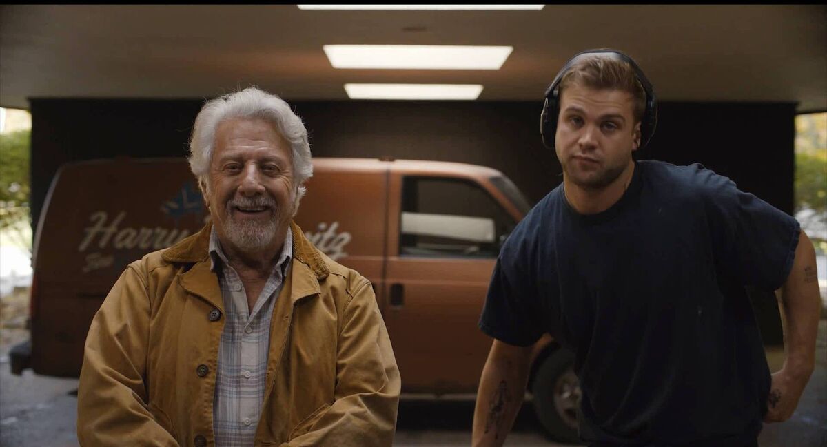 Dustin Hoffman as Harry Horowitz and Leo Woodall as Niki White
