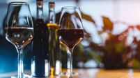 collection of luxury red and white French or Italian wine in bottle and glass