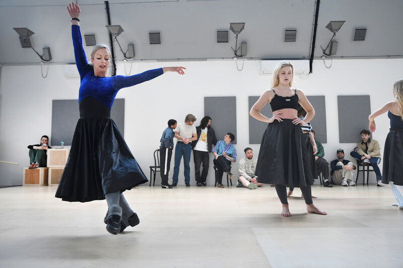 Some of the cast of the Bord Gáis Energy Theatre's in-house production of 'Oklahoma!' in rehearsals at the Digital Hub in Thomas St. Picture: Moya Nolan