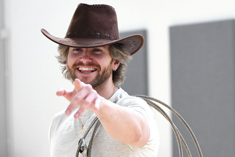 David James Whelan who will be playing the lead role of Curly McLain in the Bord Gáis Energy Theatre's in-house production of Oklahoma! in rehearslas at the Digital Hub in Thomas St. Picture: Moya Nolan