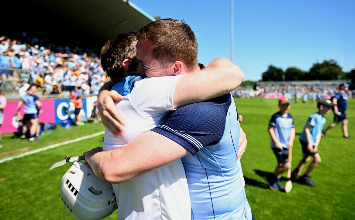 Dublin manager Niall Ó Ceallacháin celebrates with Conor Donohoe after beating Kilkenny. Picture: Daire Brennan/Sportsfile