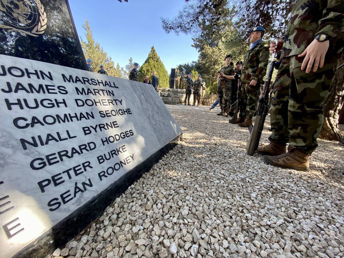 Private Sean Rooney's name enshrined on the monument at the Tibnin Memorial in southern Lebanon. Veterans’ tours, reliving the UNIFIL experience, still turn up at the Tibnin Memorial to the 48 Irish soldiers who lost their lives in the Land of the Cedars. Picture: Neil Michael