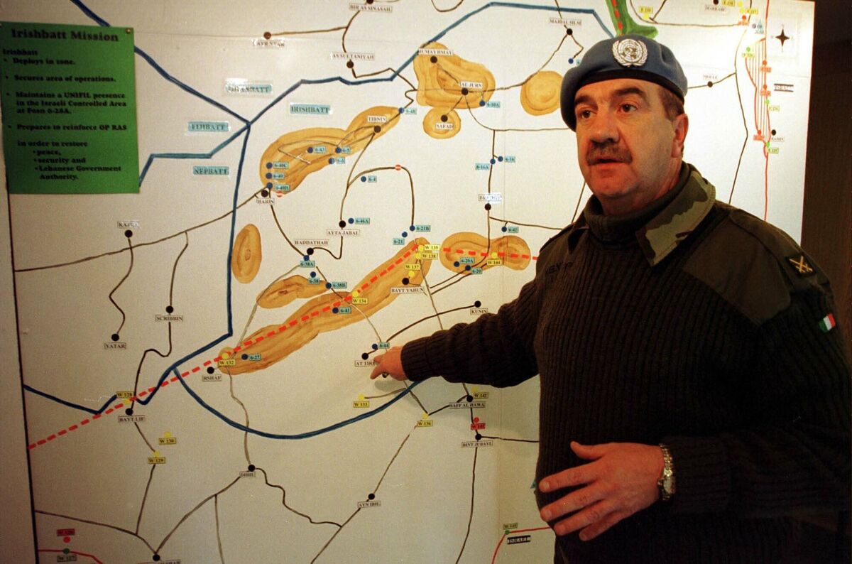 Irish UN peacekeeper major Tony Kiely at Camp Shamrock, headquarters of the Irish UNIFIL battalion, in the southern Lebanese village of Tibnin in 2000. File picture: Hussein Malla