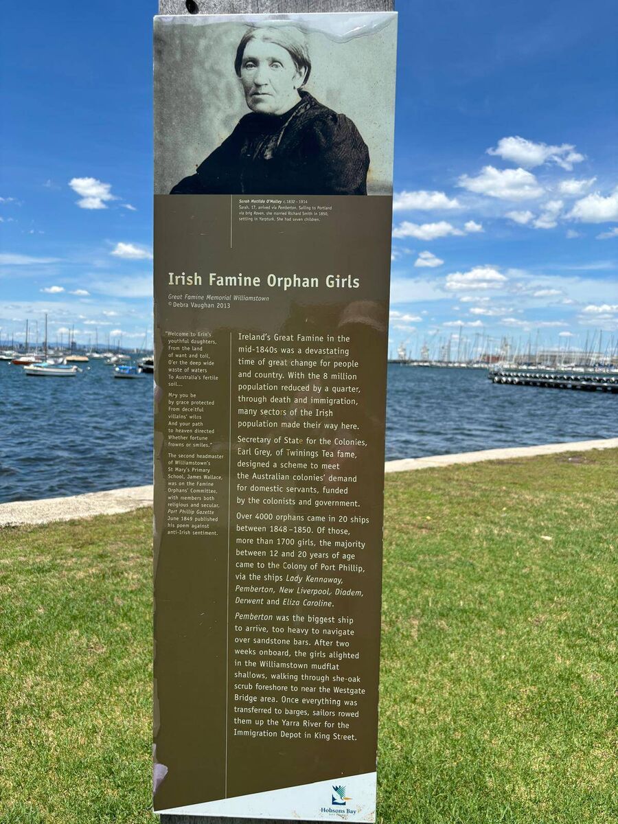 A memorial to the Irish Famine orphans in Williamstown, Melbourne, Australia. Picture: Angela Crowley