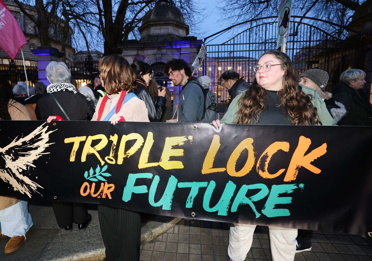 The Irish Neutrality League protesting outside Leinster House in Dublin in March this year. Picture: Leah Farrell/RollingNews.ie The Irish Neutrality League protesting outside Leinster House in Dublin in March this year. Picture: Leah Farrell/RollingNews.ie
