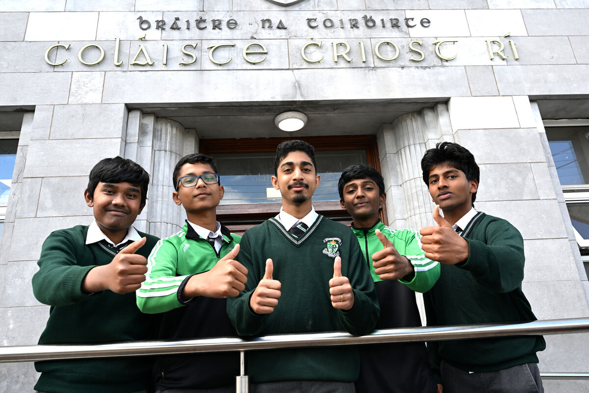 Junior Certificate students Abidur, Jerome, Alen, Geetharaj, and Pranav were happy after the Irish and Geography examinations at Coláiste Chriost Rí, Capwell Rd, Cork, on Thursday. Picture: Larry Cummins Junior Certificate students Abidur, Jerome, Alen, Geetharaj, and Pranav were happy after the Irish and Geography examinations at Coláiste Chriost Rí, Capwell Rd, Cork, on Thursday. Picture: Larry Cummins