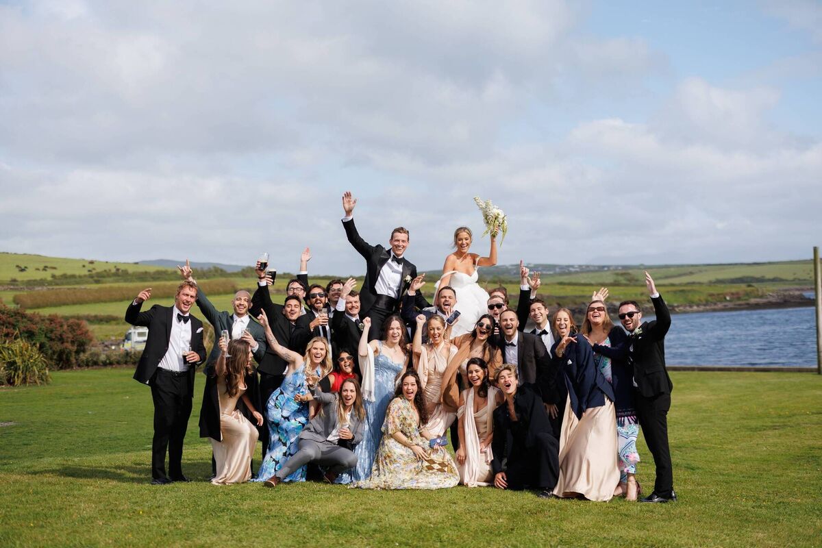 Olivia Buschini and Liam Doherty with wedding guests. Pictures: Padraig Healy Wedding Photography